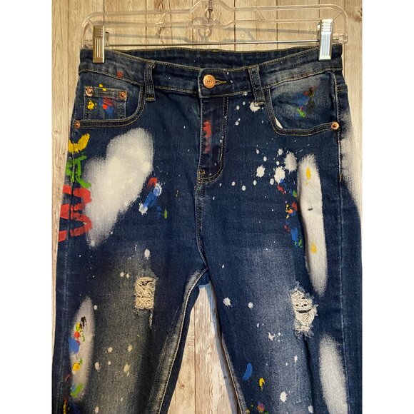 Women's Paint Splattered High Rise Denim Blue Jeans High-Rise Size 28" X 28" - Picture 5 of 12